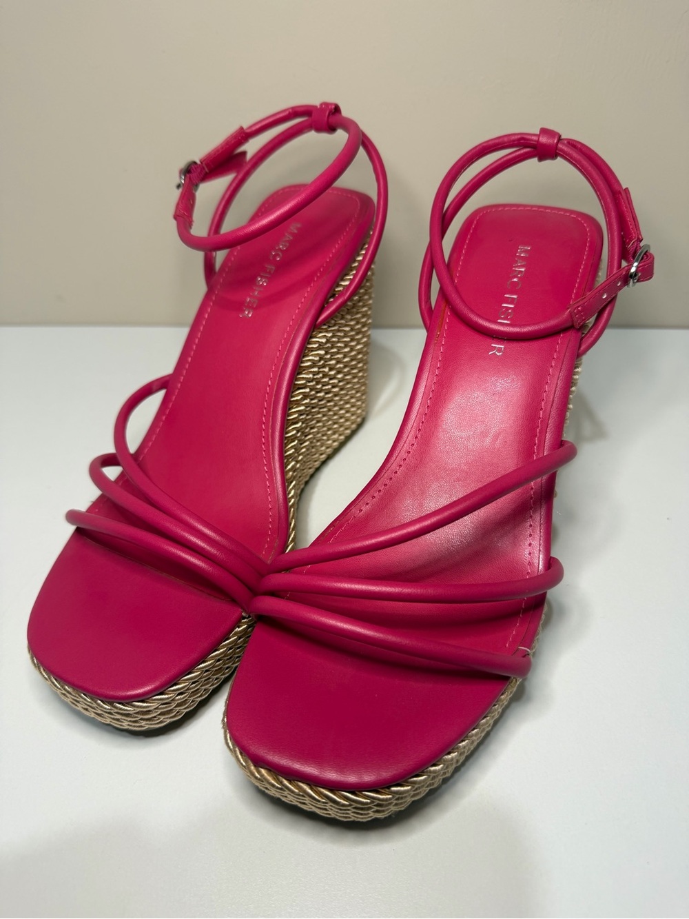 NWOT Marc Fisher Fuchsia Strappy Wedge Sandals